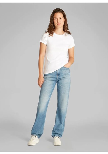 Bisiklet Yaka Düz Beyaz Kadın T-Shirt J20J225540YAA