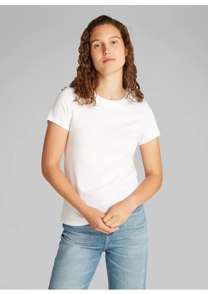Bisiklet Yaka Düz Beyaz Kadın T-Shirt J20J225540YAA fiyatları
