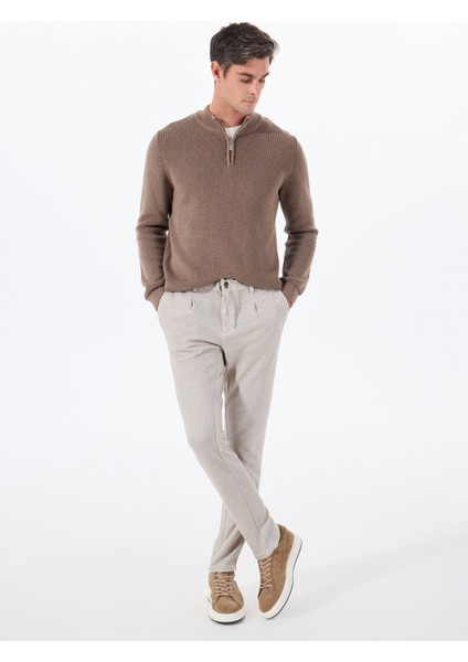 Bağlamalı Bel Normal Paça Slim Fit Bej Erkek Pantolon ACE001252273_BEJ