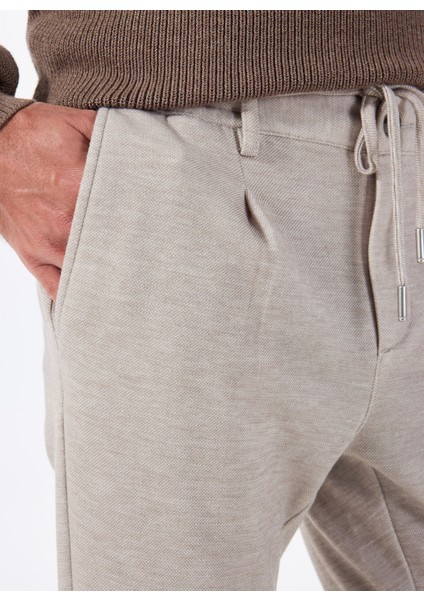 Bağlamalı Bel Normal Paça Slim Fit Bej Erkek Pantolon ACE001252273_BEJ