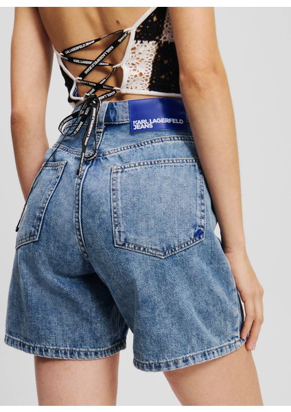 Karl Lagerfeld Jeans Yüksek Bel Normal Mavi Kadın Denim Şort A2W10041