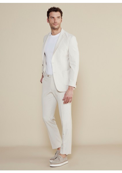 Slim Fit Bej Erkek Çizgili Ceket BBSS25MBL010