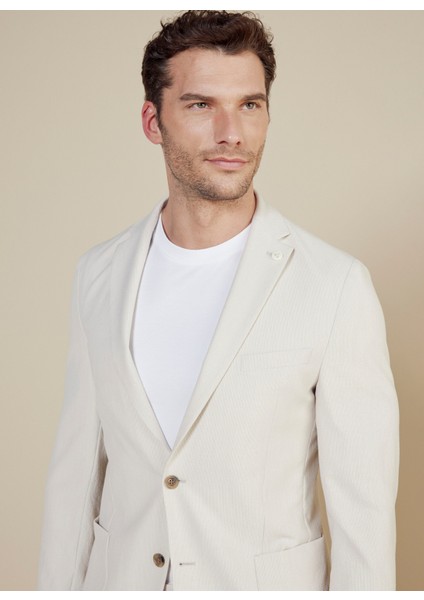 Slim Fit Bej Erkek Çizgili Ceket BBSS25MBL010