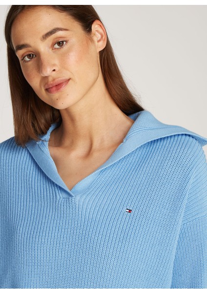 Polo Yaka Normal Mavi Kazak Kadın WW0WW44451C1Z modelleri