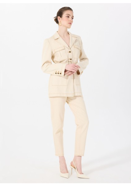 Normal Bel Dar Paça Mom Fit Ekru Kadın Denim Pantolon Kot Pantolon 2026