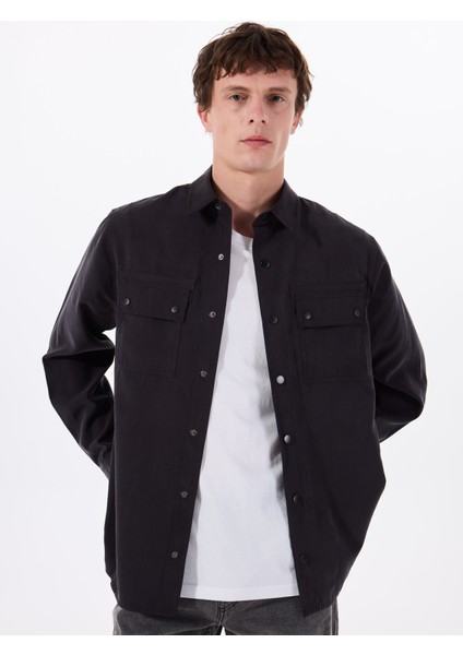 Siyah Regular Fit Erkek Gömlek GU25MSS15001