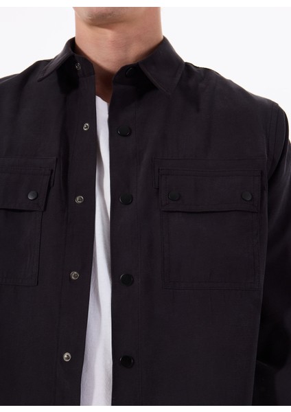 Siyah Regular Fit Erkek Gömlek GU25MSS15001 fırsatları