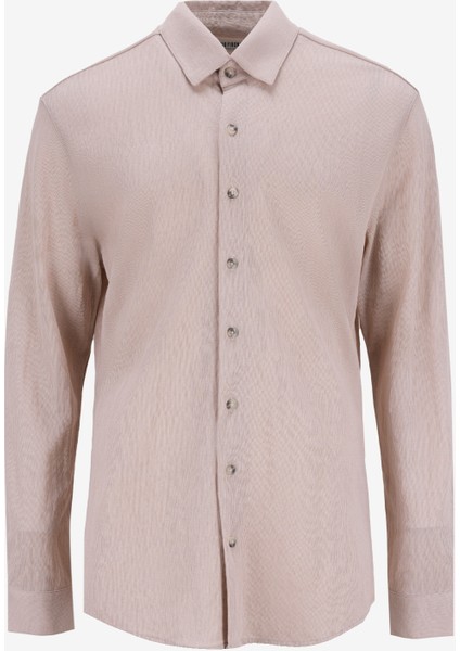 Gmg Fırenze Slim Fit Düğmeli Yaka Bej Melanj Erkek Gömlek GU25MSS02219