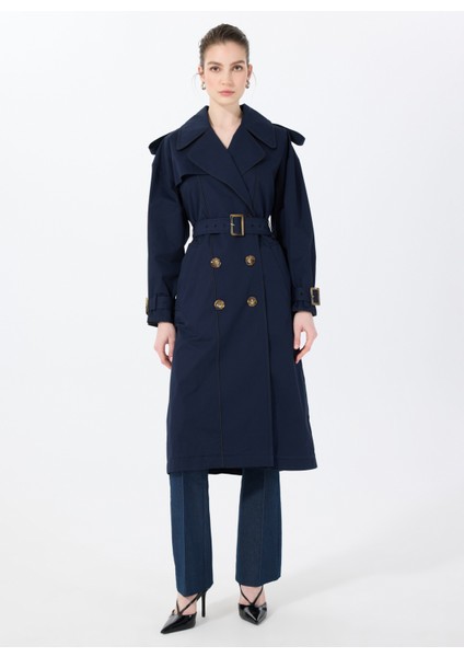 Lacivert Kadın Trençkot Masculıne Trench 9018