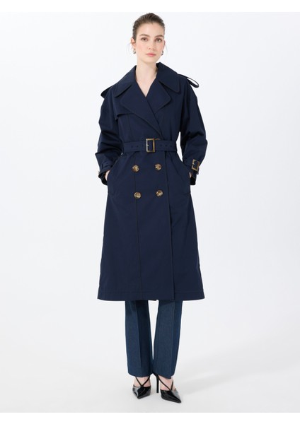 Lacivert Kadın Trençkot Masculıne Trench 9018 fiyatları