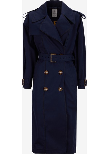 Lacivert Kadın Trençkot Masculıne Trench 9018 modelleri