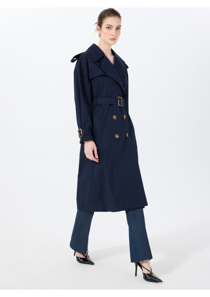 Lacivert Kadın Trençkot Masculıne Trench 9018 indirimleri
