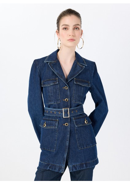 Lacivert Kadın Denim Ceket MILITARDENIMJACKET2014