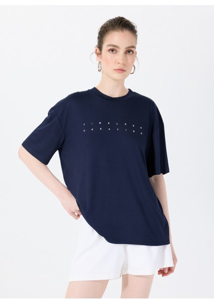 Bisiklet Yaka Lacivert Kadın T-Shirt The Relax Tshırt 4010