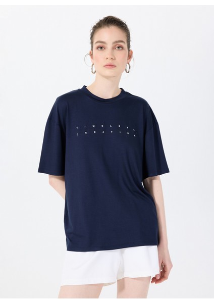 Bisiklet Yaka Lacivert Kadın T-Shirt The Relax Tshırt 4010 modelleri