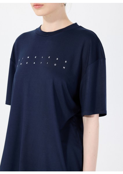 Bisiklet Yaka Lacivert Kadın T-Shirt The Relax Tshırt 4010 fırsatları