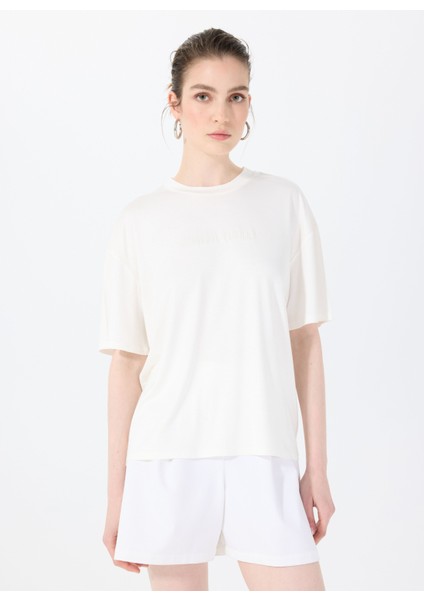 Bisiklet Yaka Kırık Beyaz Kadın T-Shirt The Relax Tshırt 4010