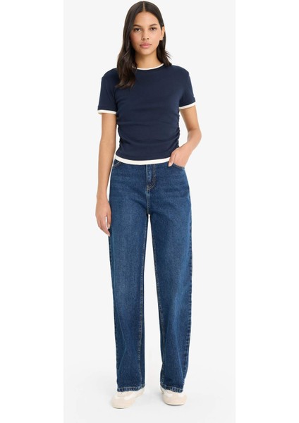 Slim Fit Dar Kesim Bisiklet Yaka Ribana Kısa Kollu Tişört F3504AX25SM fiyatları