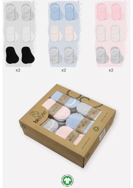 6'lı Silikonlu Babet Penye Çorap BS30101B Pembe Ekru Gri