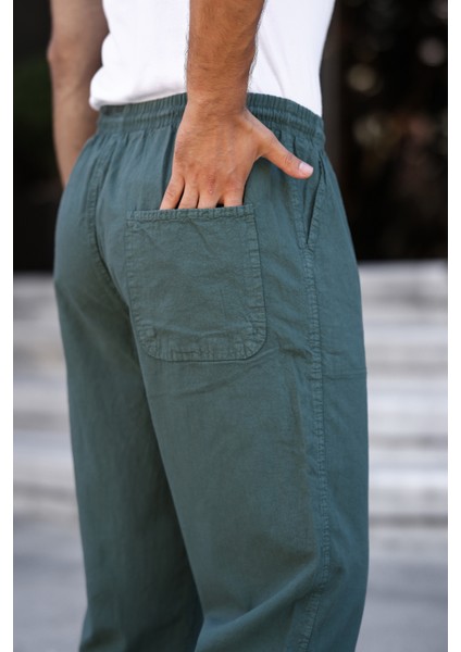 3A Moda Haki Renk Erkek Yazlık Keten Karışımı Relaxed Pantolon modelleri