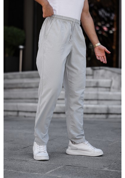 3A Moda Haki Renk Erkek Yazlık Keten Karışımı Relaxed Pantolon