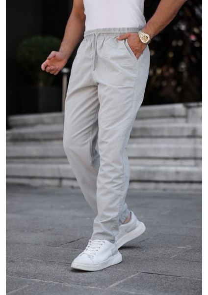 3A Moda Haki Renk Erkek Yazlık Keten Karışımı Relaxed Pantolon modelleri