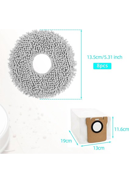 L10S Ultra Için 8'li Mop Pedleri, Yıkanabilir L10 Ultra / Pro Robot Süpürge (Yurt Dışından)