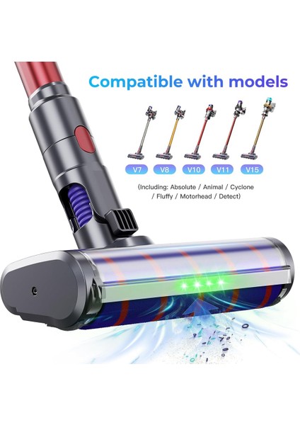 V7 V8 V10 V11 V15 Yumuşak Rulo Fırça Sert Zeminler Için LED Yeşil Işıklı Elektrikli Süpürge Başlığı (Yurt Dışından) modelleri