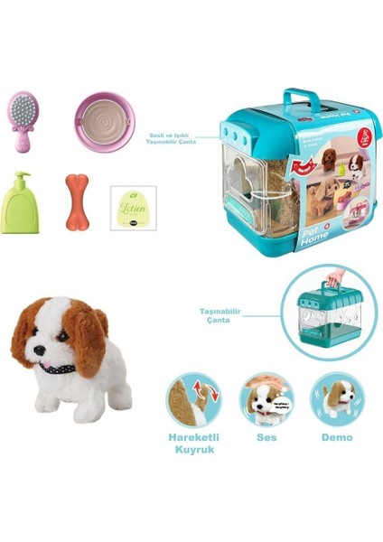 JND-6806 Hareketli Köpek ve Işıklı Sesli Şeffaf Kafes Seti -Vardem Oyuncak