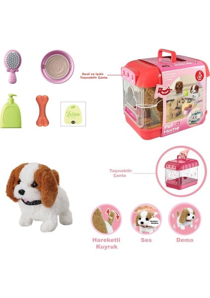 JND-6806 Hareketli Köpek ve Işıklı Sesli Şeffaf Kafes Seti -Vardem Oyuncak