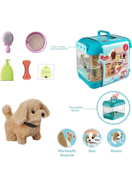 JND-6806 Hareketli Köpek ve Işıklı Sesli Şeffaf Kafes Seti -Vardem Oyuncak