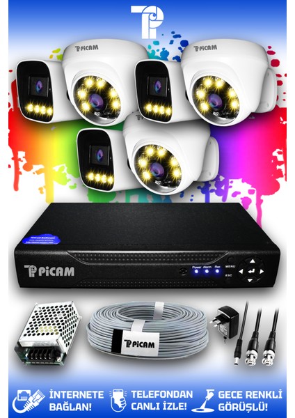 6 Kameralı Zebra 3 İç Kamera Set HDD'siz Full HD Renkli Gece Görüşlü Güvenlik Kamerası Sistemi