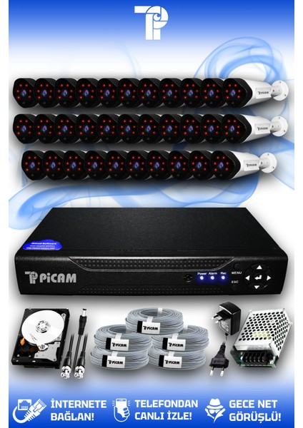32 Kameralı Uzay 32 Dış Kamera Set 100 GB HDD Full HD Gece Görüşlü Güvenlik Kamerası Sistemi