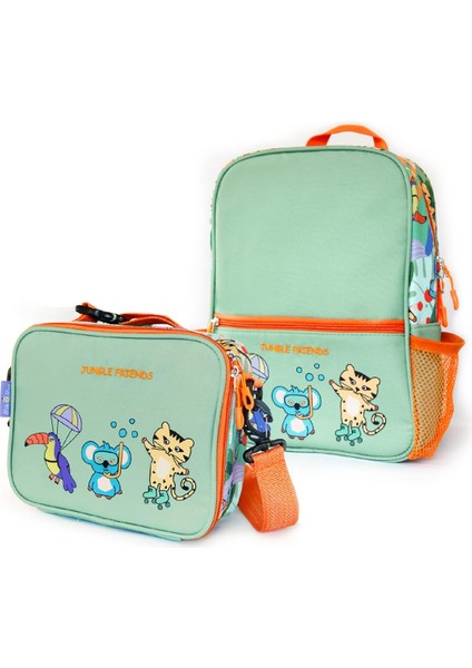 Moo Soft Cuddles Çocuk Sırt Çantası ve Isı Yalıtımlı Beslenme Çantası Seti Jungle Friends