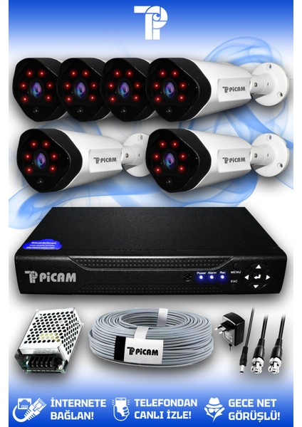 6 Kameralı Uzay 6 Dış Kamera Set HDD'siz Full HD Gece Görüşlü Güvenlik Kamerası Sistemi