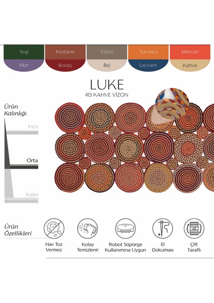 Luke 413 Renkli Yolluk Uzun Halı Antre Hol Koridor Halısı Hasır Dokulu Dekoratif Jüt Banyo Paspası