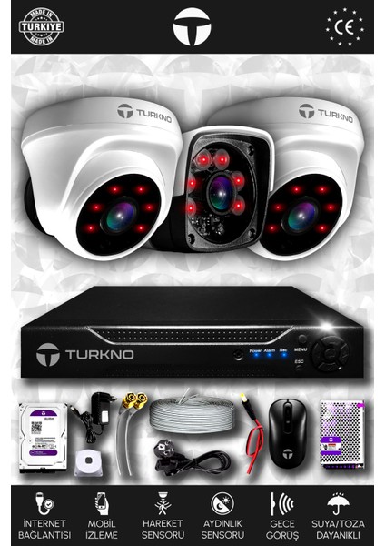 3 Kameralı Pania 2 Iç Kamera Set 1 Tb HDD Full Hd Gece Görüşlü Güvenlik Kamerası Sistemi