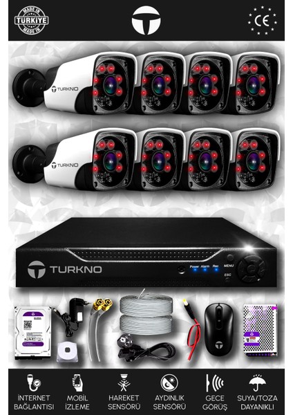 8 Kameralı Pania 8 Dış Kamera Set 2 Tb HDD Full Hd Gece Görüşlü Güvenlik Kamerası Sistemi