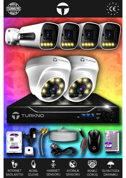 6 Kameralı Navie 2 Iç Kamera Set 1 Tb HDD Full Hd Renkli Gece Görüşlü Güvenlik Kamerası Sistemi