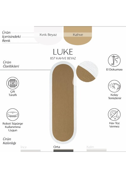 Luke 857 Beyaz Oval Yolluk Uzun Antre Hol Koridor Halısı Hasır Dokulu Dekoratif Jüt Banyo Paspası fiyatları