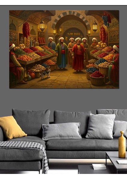 Osmanlı Çarşıda Baharatçı Tezgâhı Dekoratif Kanvas - Mdf Ahşap Tablo fiyatları