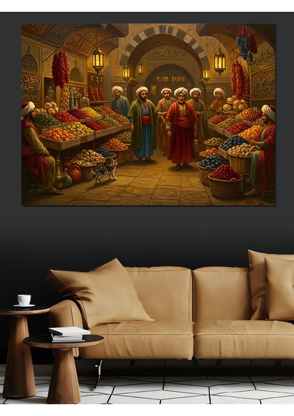 Osmanlı Çarşıda Baharatçı Tezgâhı Dekoratif Kanvas - Mdf Ahşap Tablo modelleri