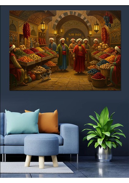 Osmanlı Çarşıda Baharatçı Tezgâhı Dekoratif Kanvas - Mdf Ahşap Tablo fırsatları