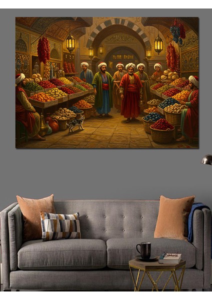 Osmanlı Çarşıda Baharatçı Tezgâhı Dekoratif Kanvas - Mdf Ahşap Tablo indirimleri