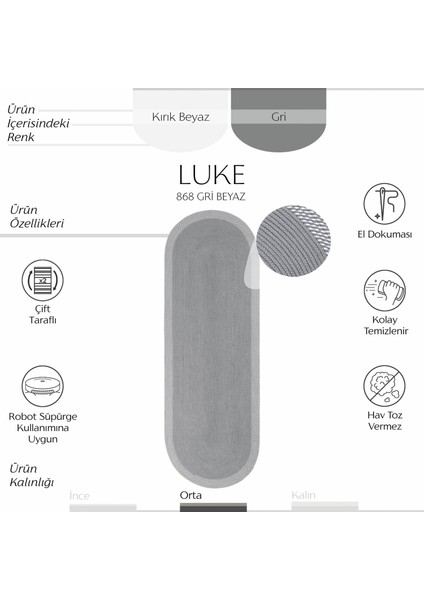 Luke 868 Gri Oval Yolluk Uzun Halı Antre Hol Koridor Halısı Hasır Dokulu Dekoratif Jüt Banyo Paspası fiyatları