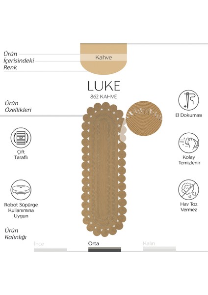Luke 862 Naturel Oval Yolluk Uzun Antre Hol Koridor Halısı Hasır Dokulu Dekoratif Jüt Banyo Paspası