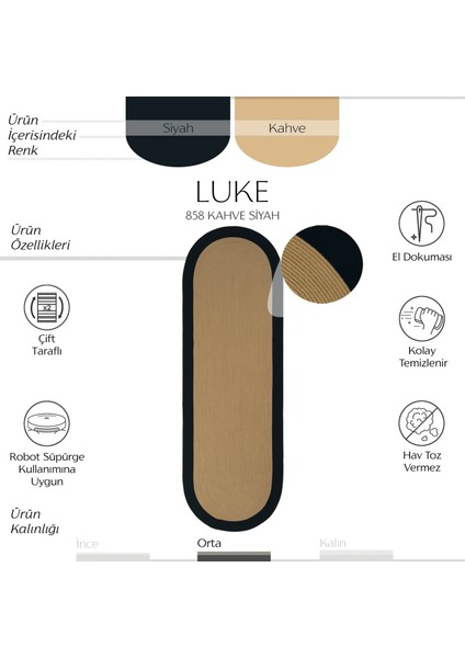 Luke 858 Siyah Oval Yolluk Uzun Antre Hol Koridor Halısı Hasır Dokulu Dekoratif Jüt Banyo Paspası fiyatları