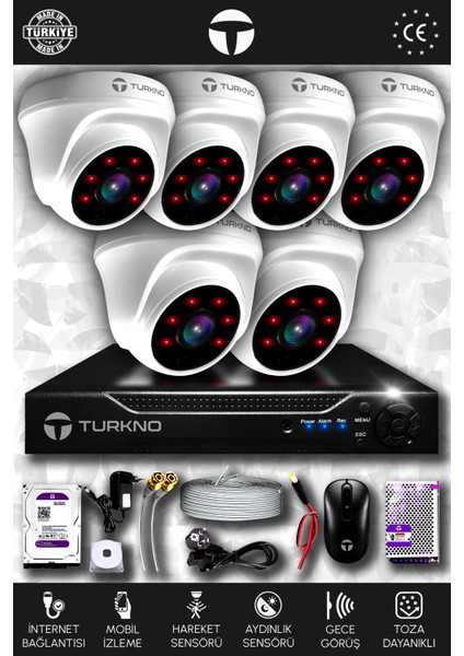 6 Kameralı Domia 6 Iç Kamera Set 320 GB HDD Full Hd Gece Görüşlü Güvenlik Kamerası Sistemi
