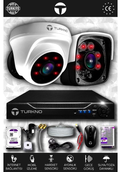 2 Kameralı Pania 1 Iç Kamera Set 2 Tb HDD Full Hd Gece Görüşlü Güvenlik Kamerası Sistemi