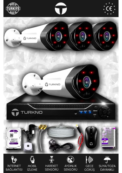 4 Kameralı Galia 4 Dış Kamera Set 250 GB HDD Full Hd Gece Görüşlü Güvenlik Kamerası Sistemi